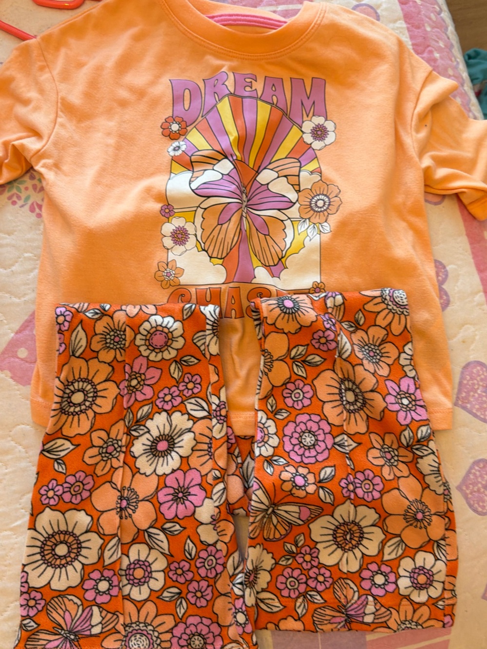 art class Peach and Pink Girls' bellbottom retro Top and pants